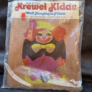 Vintage 1970s Sew N Tell Krewel Kidds Clown Kit Crewel Embroidery Kit